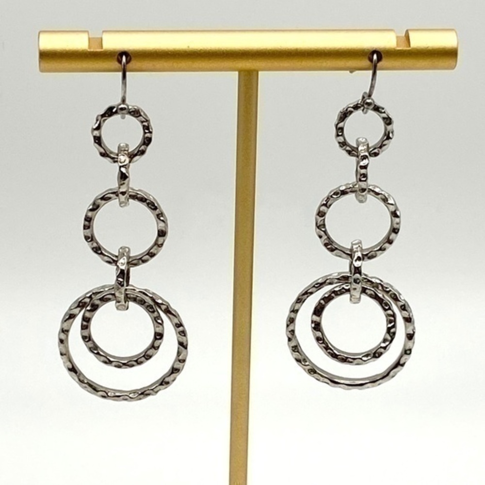 Earrings Silver Tone Hammered Look Circle Dangle Earrings